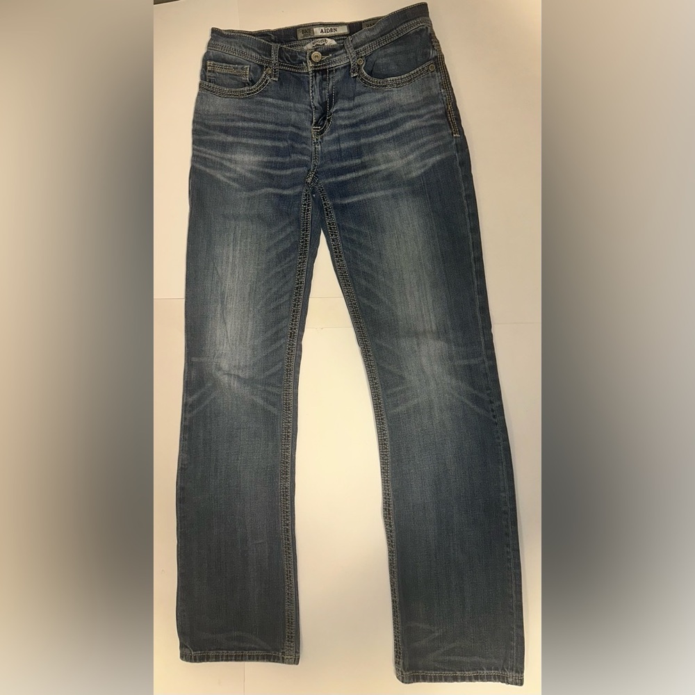 BKE Aiden Jeans Men’s Size 31x35 Fit Blue Slim Cut Bootleg Low Rise Denim
